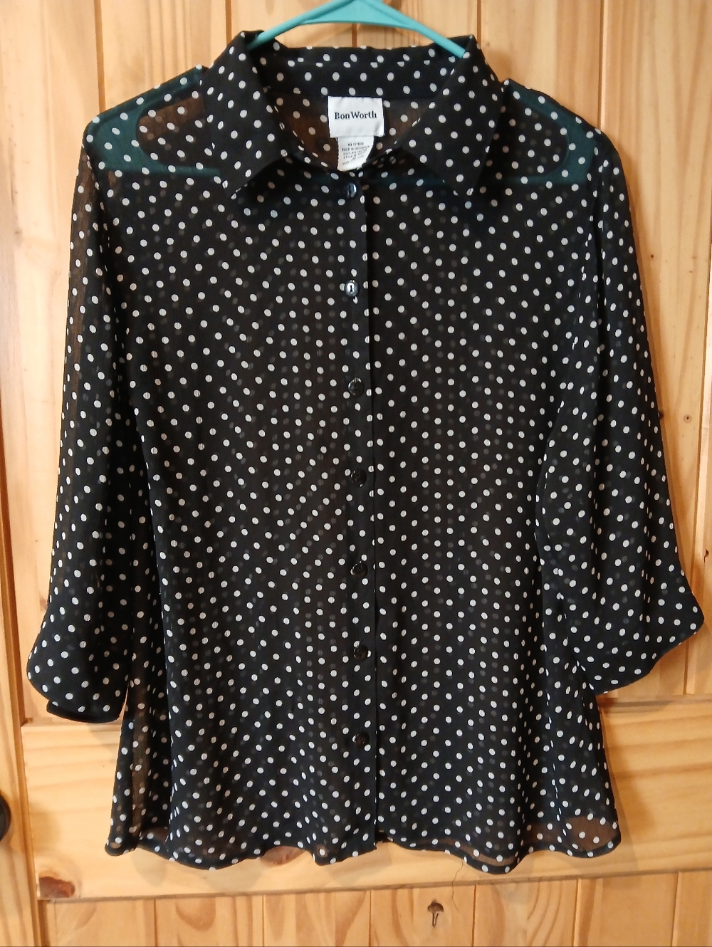 Bon Worth Black and White Polka Dot Button-Down Blouse Size SP